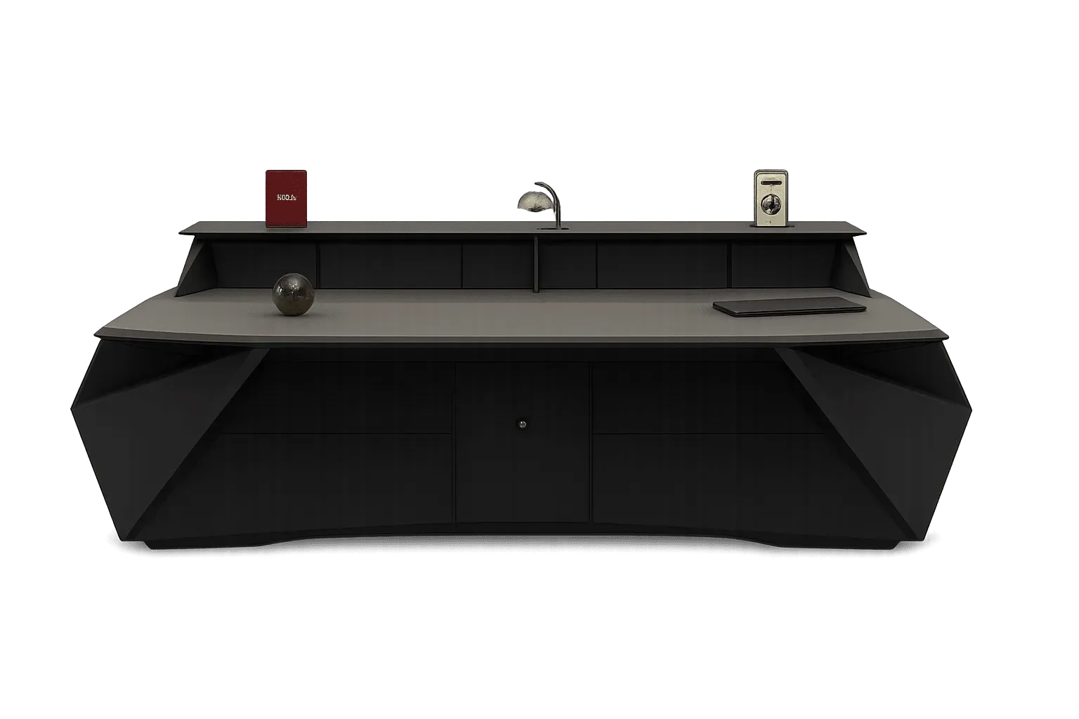 Contemporary Executive Desk, Faceted Grey with Hutch — Office Furniture