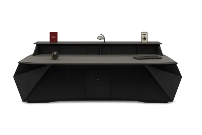 Contemporary Executive Desk, Faceted Grey with Hutch — Office Furniture
