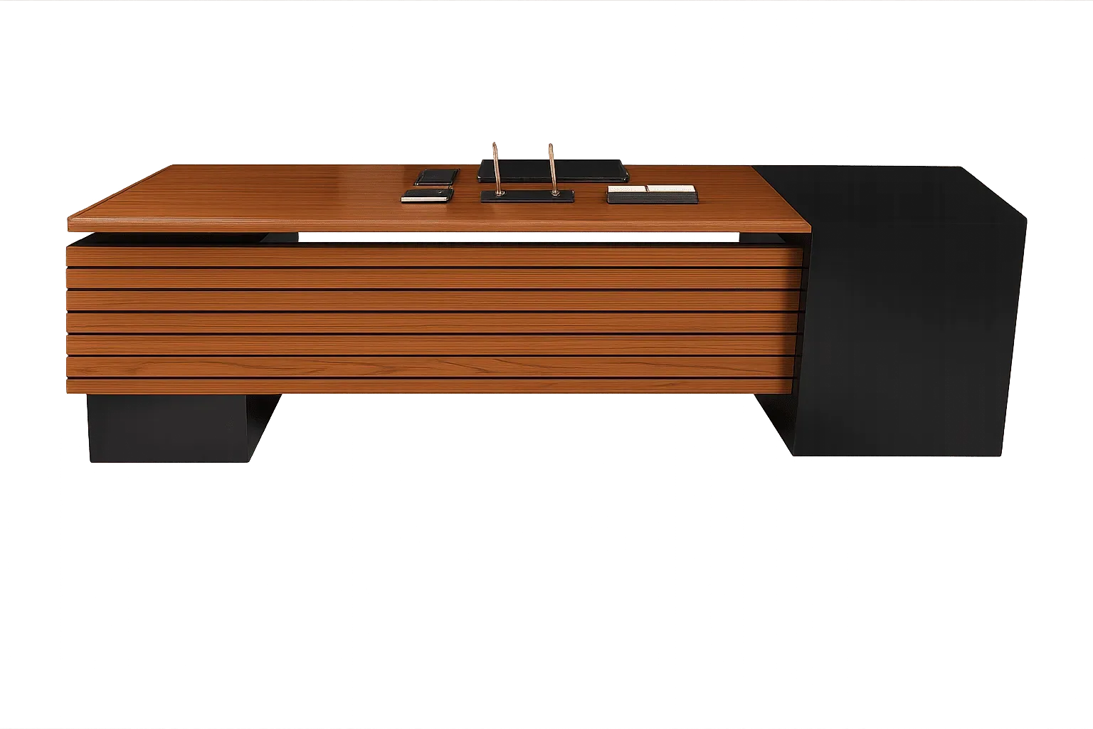 Executive Desk, Walnut Slatted Front with Black Return — Office Furniture