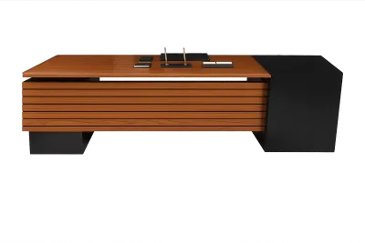 Executive Desk, Walnut Slatted Front with Black Return — Office Furniture