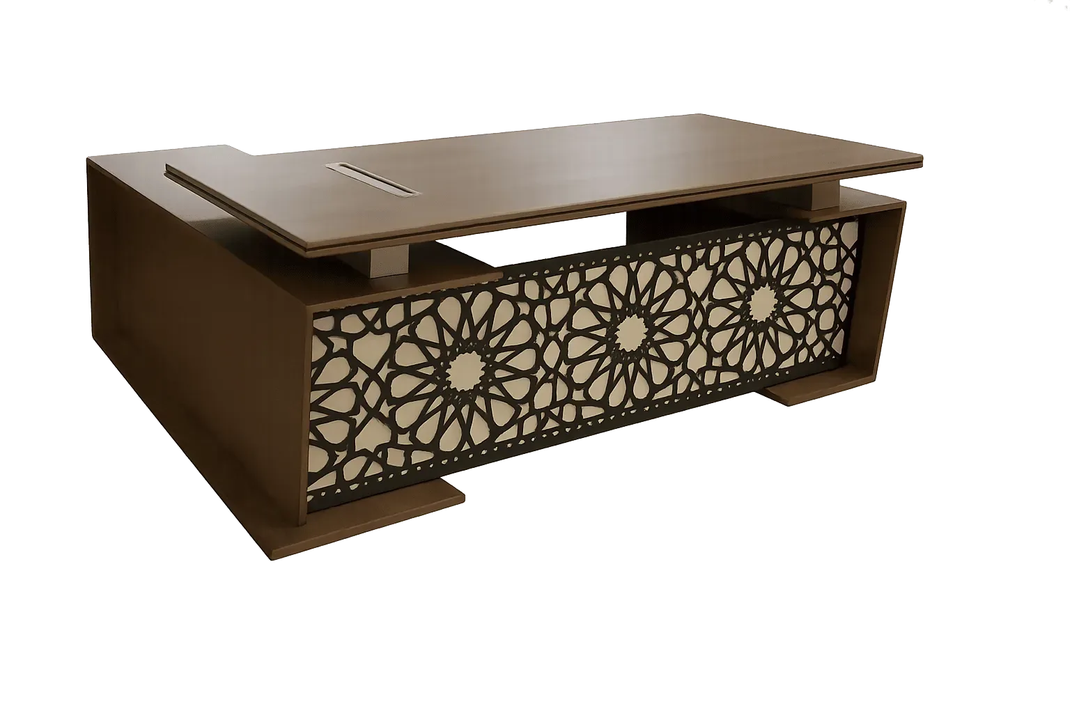 Executive Desk, Walnut with Laser Cut Arabesque Panel — Office Furniture