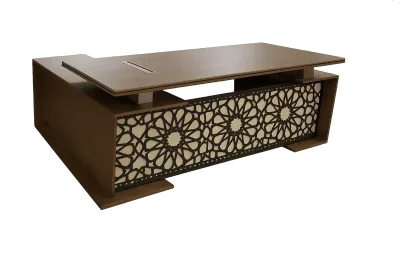 Executive Desk, Walnut with Laser Cut Arabesque Panel — Office Furniture