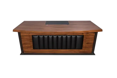 Executive Desk, Walnut with Tufted Leather Front — Office Furniture