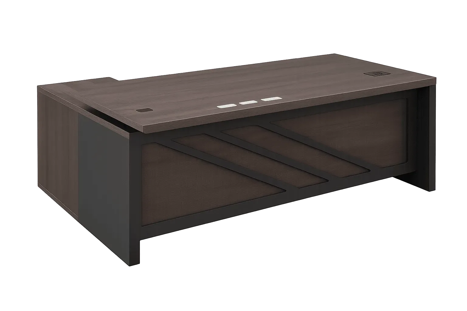 Executive L Desk, Grey & Wood with Diagonal Panel — Office Furniture