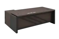 Executive L Desk, Grey & Wood with Diagonal Panel — Office Furniture