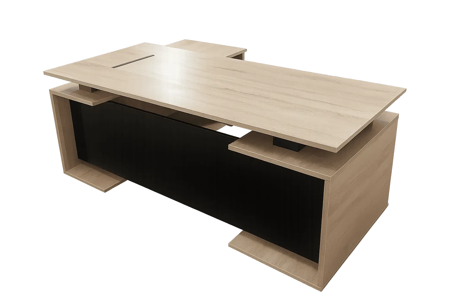 Executive L Desk, Light Oak with Black Modesty Panel — Office Furniture