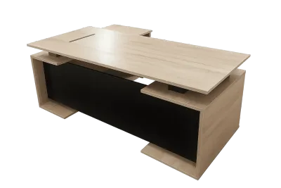 Executive L Desk, Light Oak with Black Modesty Panel — Office Furniture