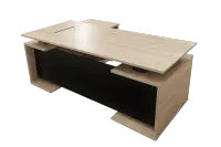 Executive L Desk, Light Oak with Black Modesty Panel — Office Furniture