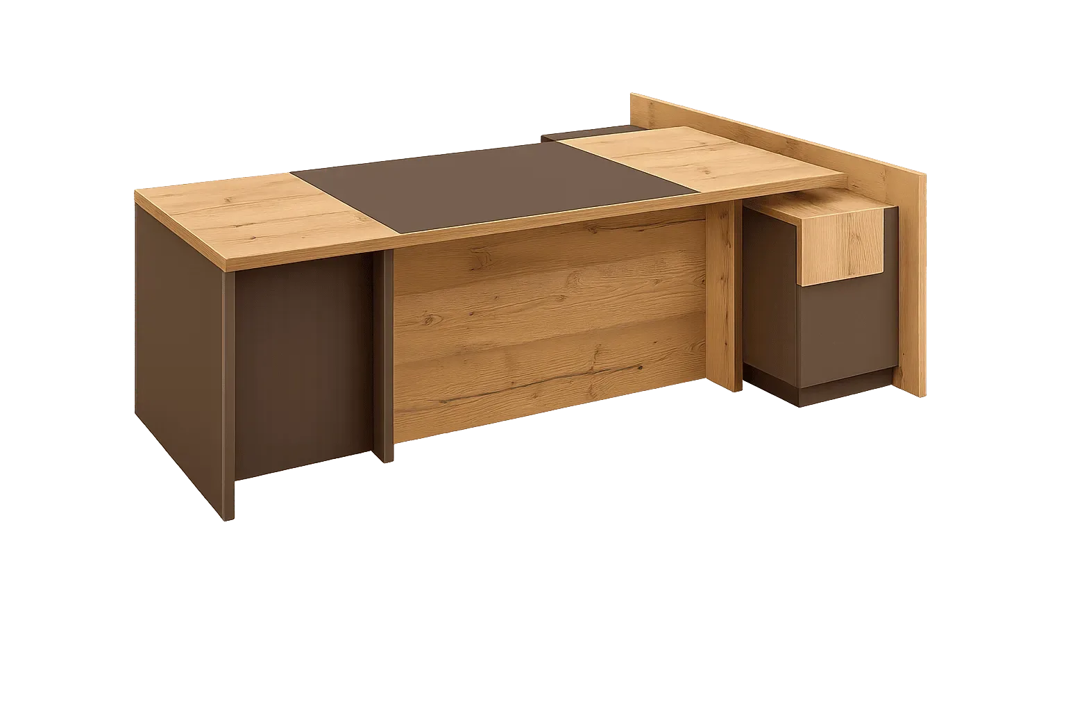 Executive L Desk, Natural Oak with Leather Top Pad — Office Furniture