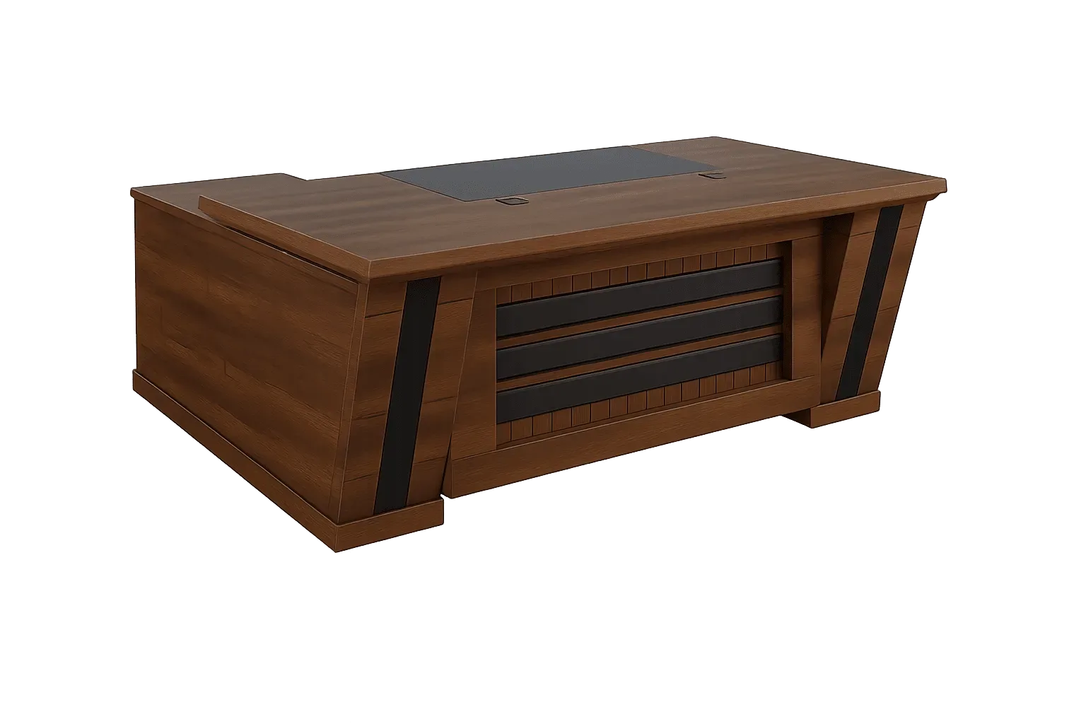 Executive L Desk, Walnut with Black Vertical Slats — Office Furniture