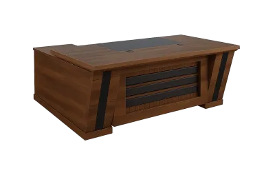 Executive L Desk, Walnut with Black Vertical Slats — Office Furniture