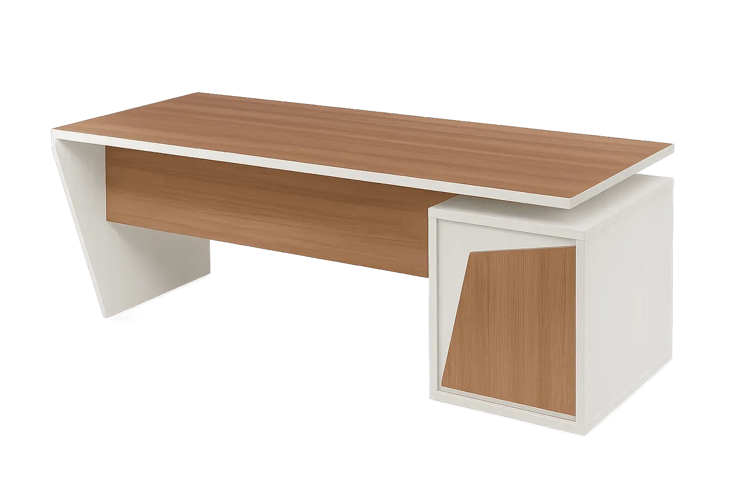Executive L Desk, White Body with Walnut Top — Office Furniture