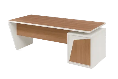 Executive L Desk, White Body with Walnut Top — Office Furniture
