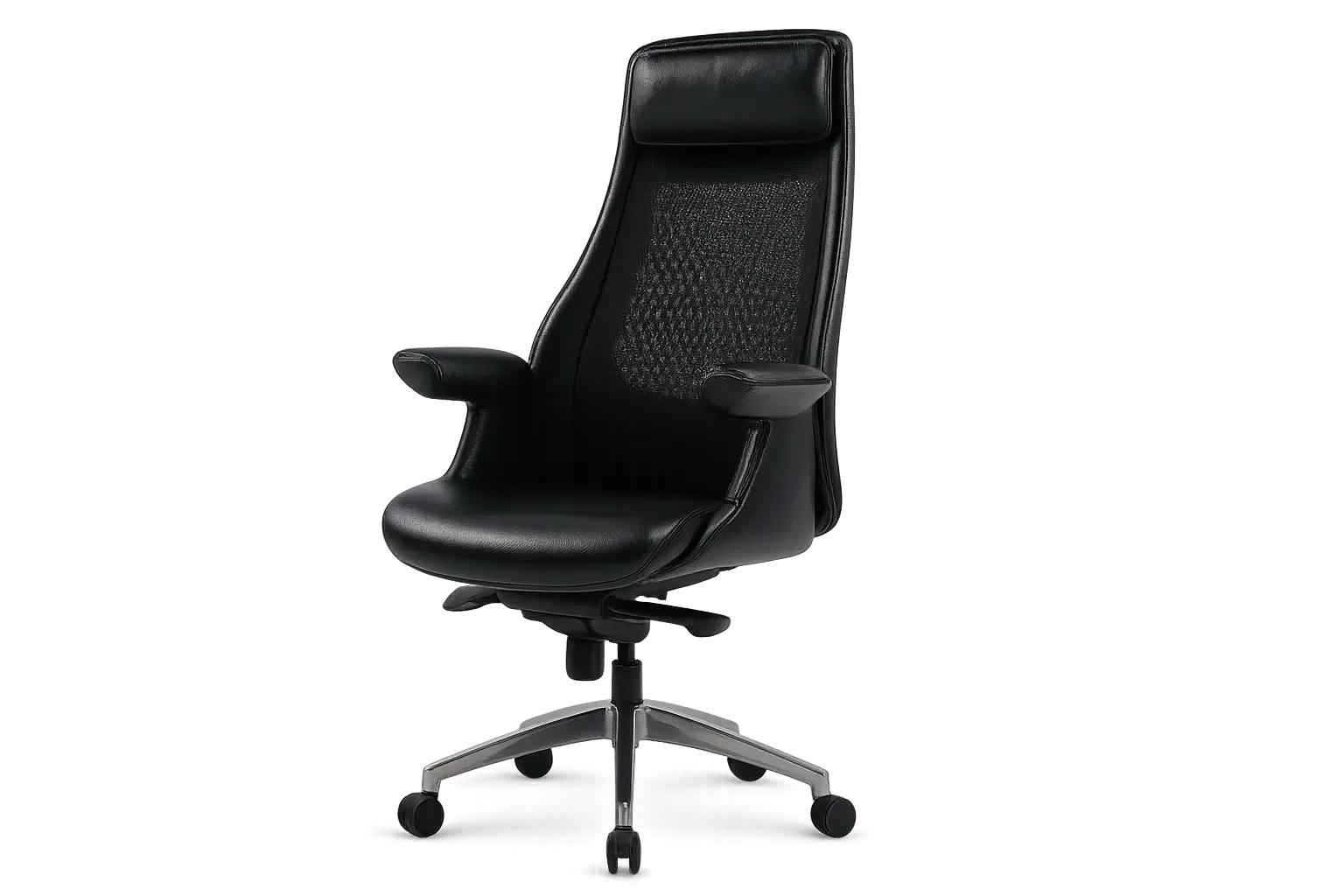 Leather and Mesh Ergonomic Office Chair with Curved Arms 2 — Office Furniture