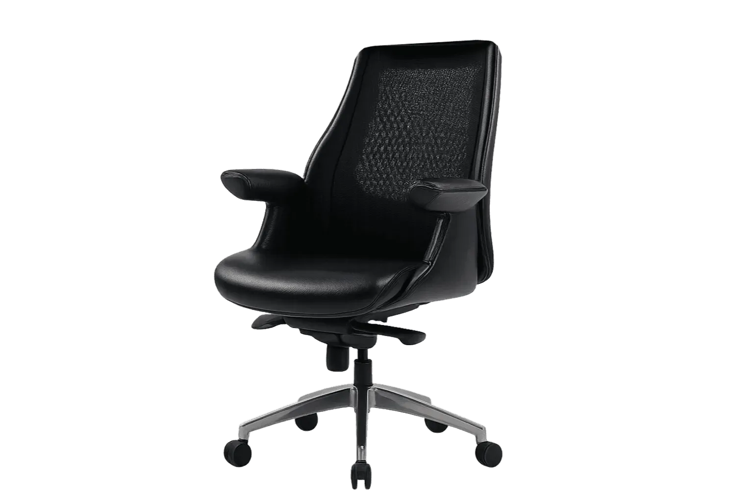 Leather and Mesh Ergonomic Office Chair with Curved Arms — Office Furniture
