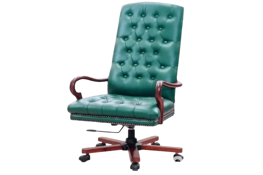Leather Classic Tufted Executive Office Chair with Wooden Arms — Office Furniture