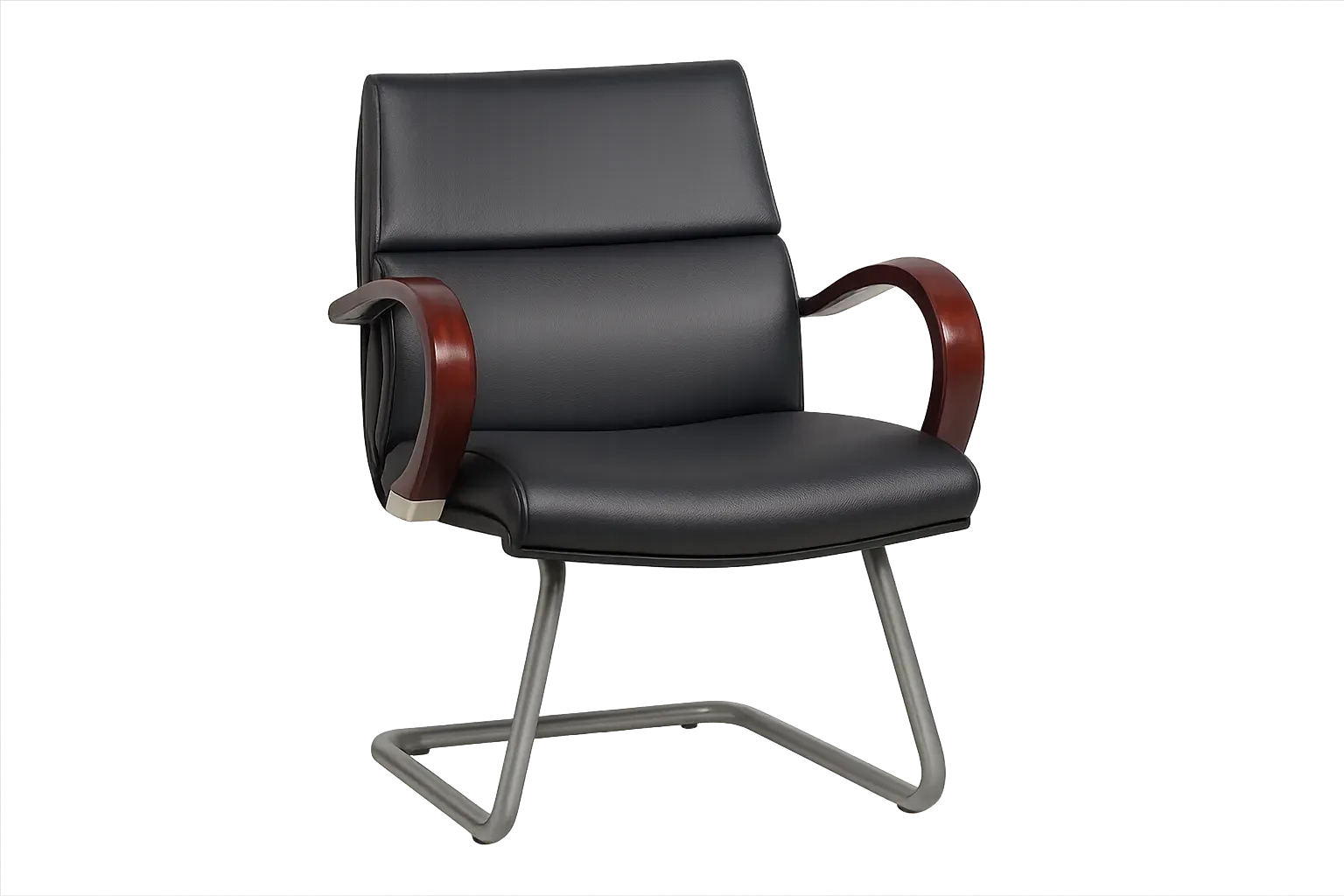 Leather High Back Visitor and Guest Chair with Wooden Arms — Office Furniture
