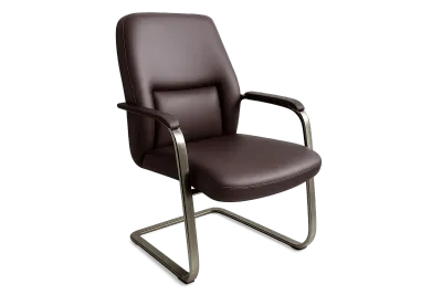 Leather Mid Back Visitor and Guest Chair with Padded Arms — Office Furniture