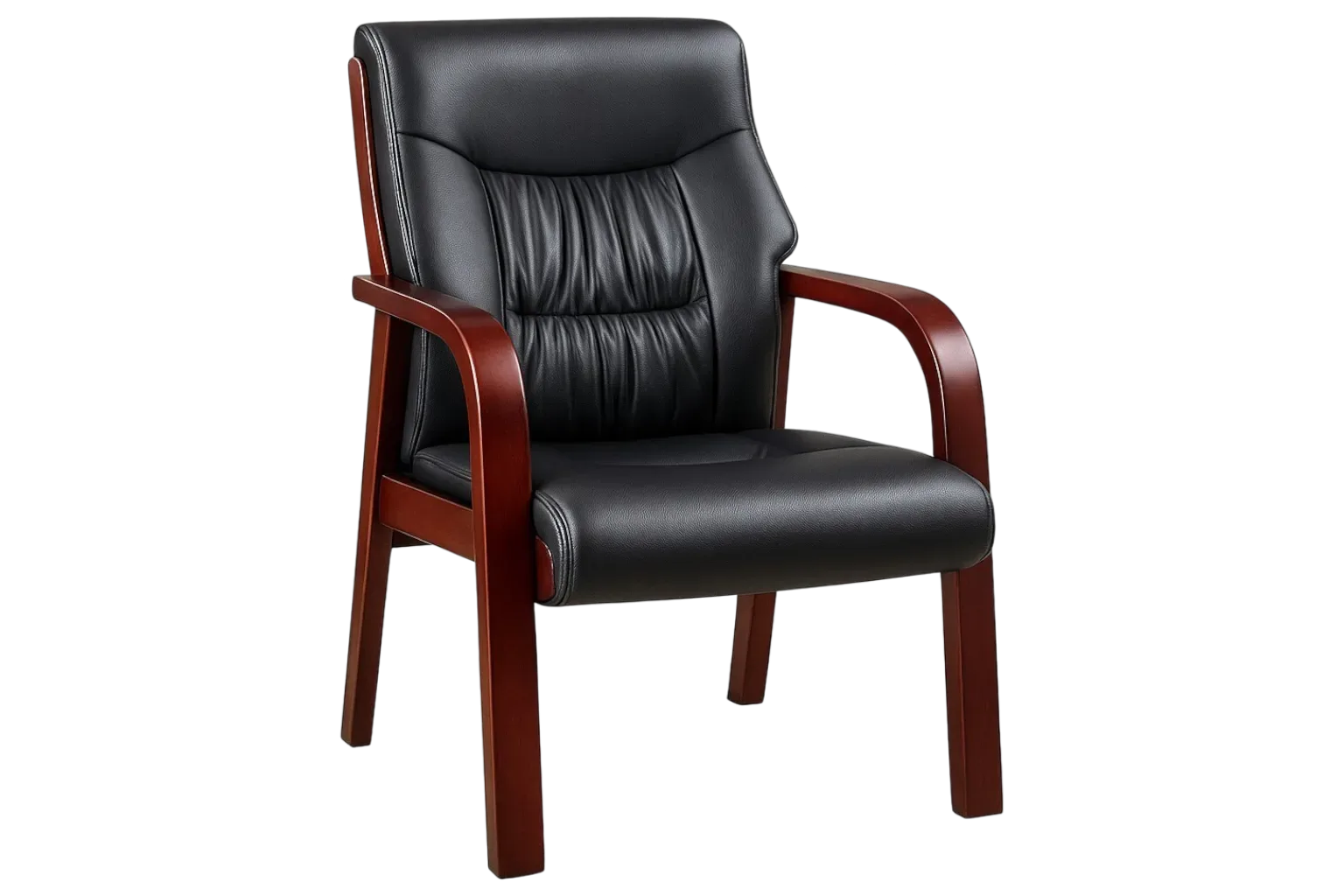 Leather Mid Back Visitor and Guest Chair with Wooden Arms 2 — Office Furniture