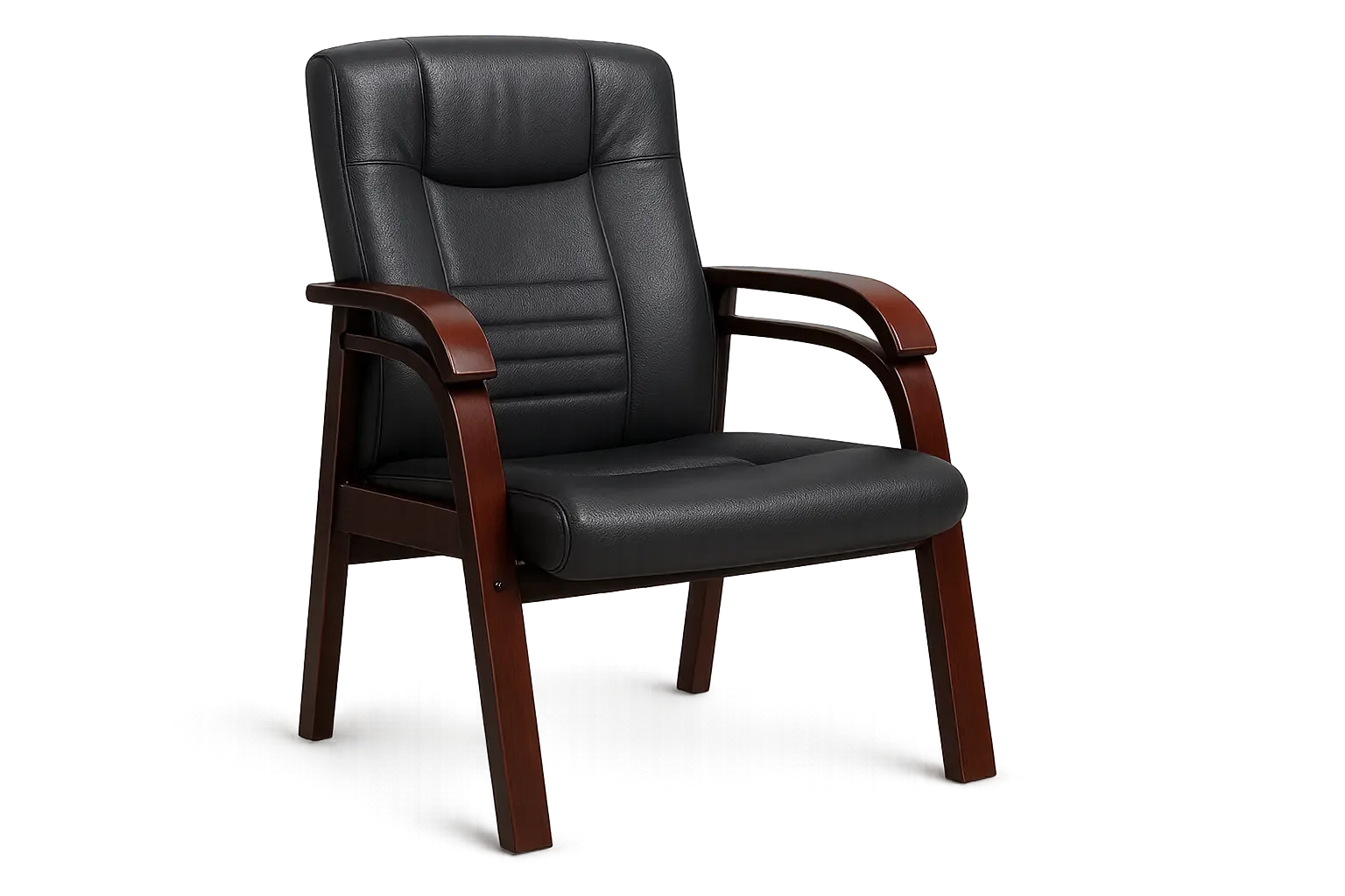 Leather Mid Back Visitor and Guest Chair with Wooden Arms 3 — Office Furniture