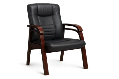Leather Mid Back Visitor and Guest Chair with Wooden Arms 3 — Office Furniture