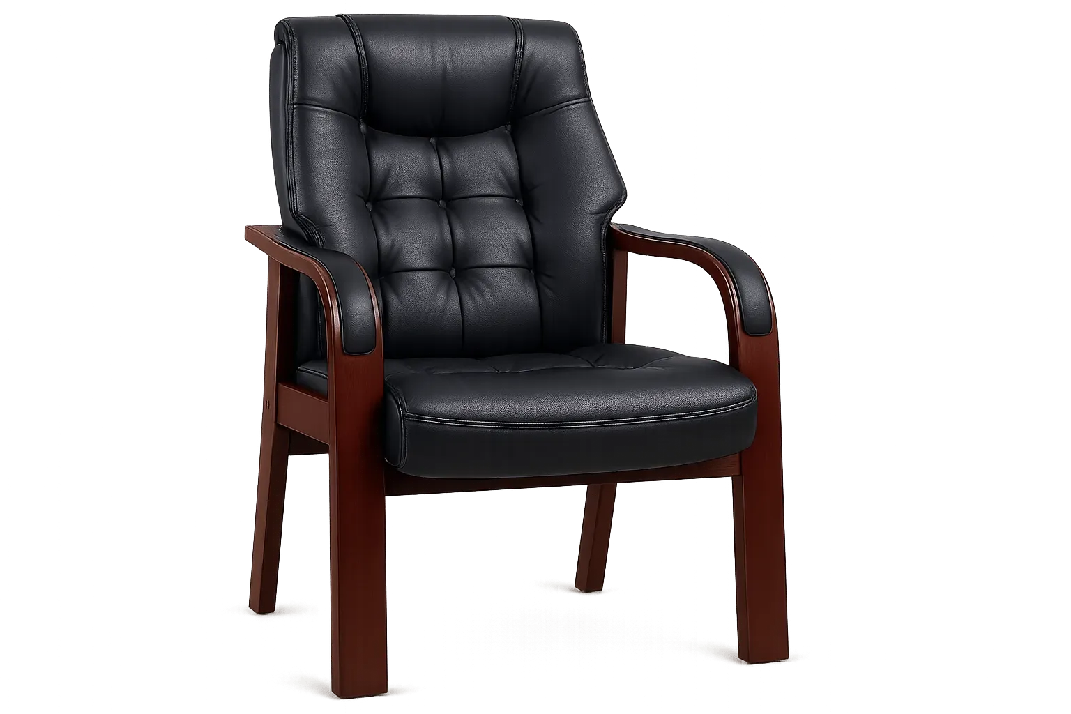 Leather Mid Back Visitor and Guest Chair with Wooden Arms 4 — Office Furniture