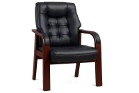 Leather Mid Back Visitor and Guest Chair with Wooden Arms 4 — Office Furniture