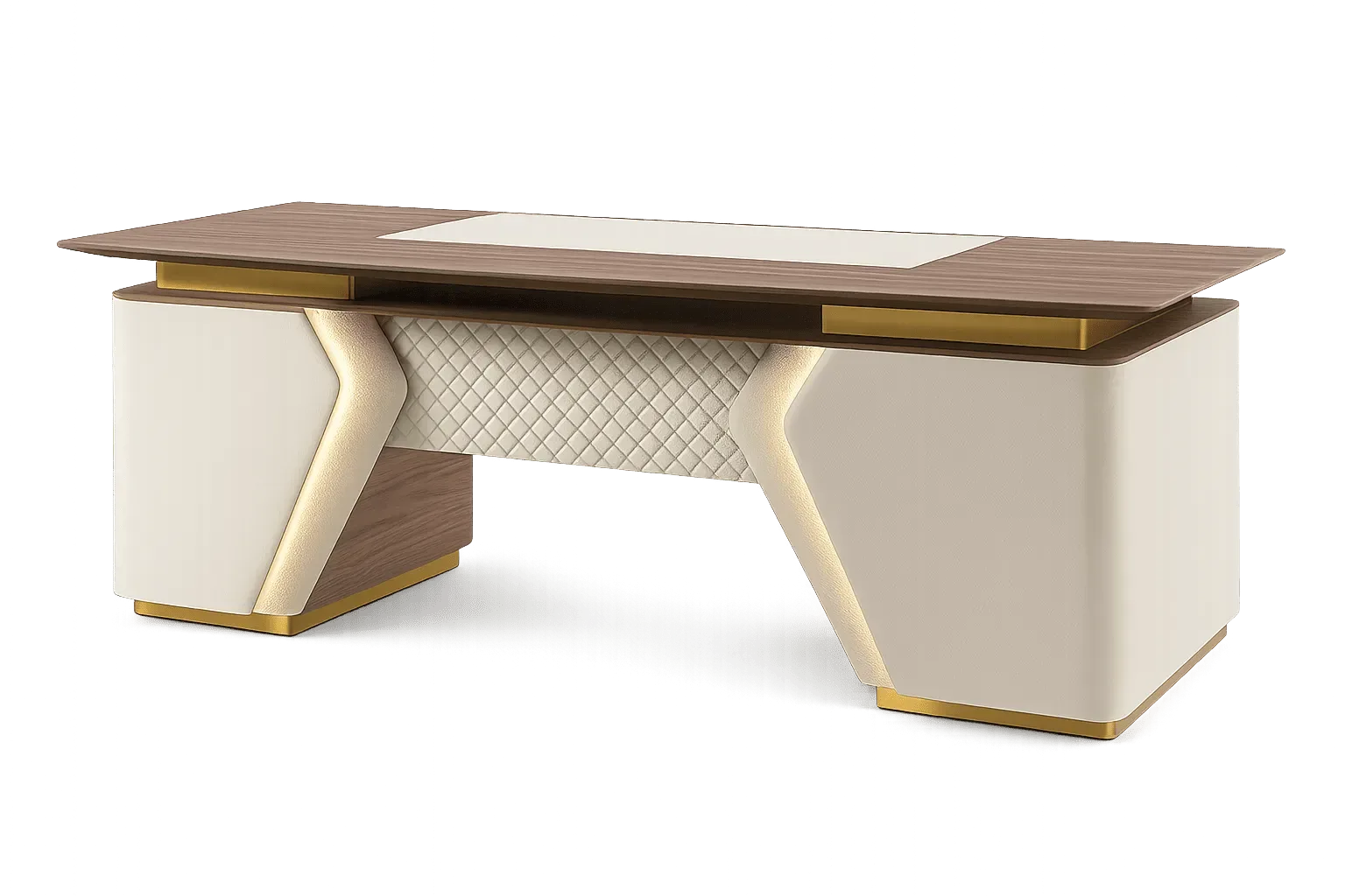 Luxury Executive Desk, Ivory & Gold with Quilted Panel — Office Furniture
